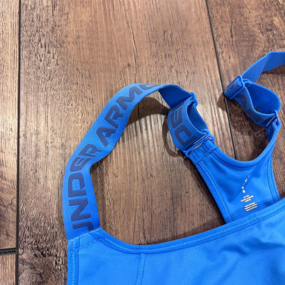 Under Armour Women's Large Fitted Sports Bra Blue Athletic Full Cover Logo Strap - Picture 5 of 7
